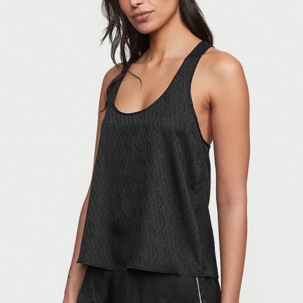 Victoria’s Secret Black Silk Logo Sleep Tank | M NWT